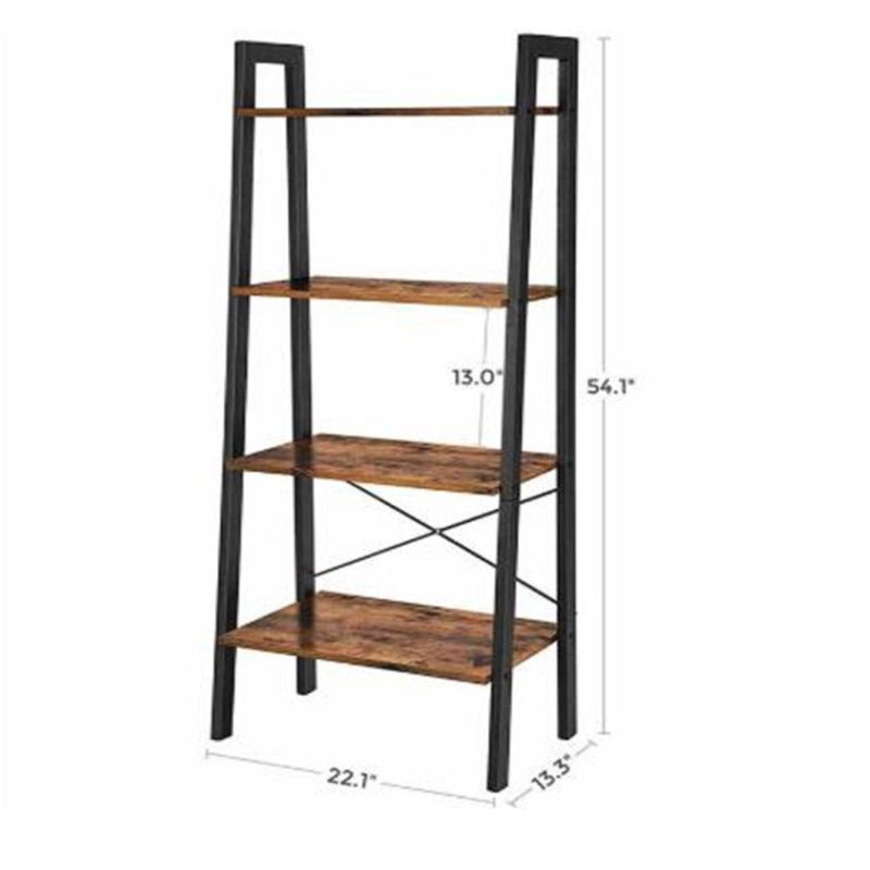 4 Tier Wooden Ladder Bookshelf Metal Frame Industrial Bookshelf Display Rack