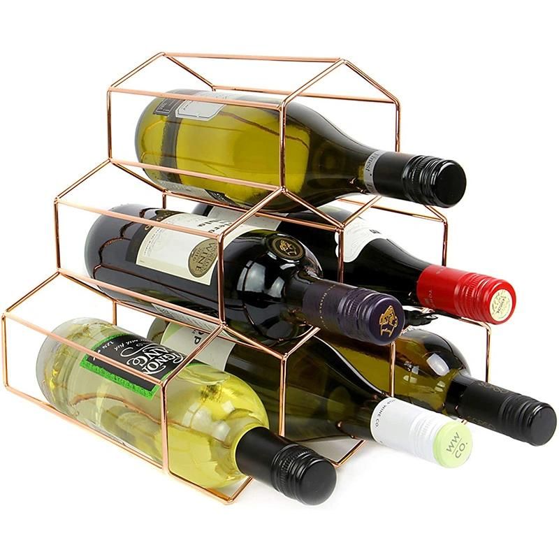 Hexagon Modern Design 6 Bottle Free Standing Rose Gold Wine Rack