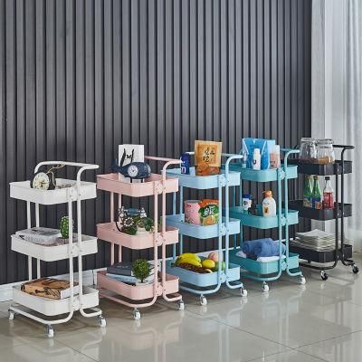 Plastic 3 Tier Folding Trolley Movable Kitchen Rack Trolley Storage Hand Carts Trolleys Bathroom Organizer Rack