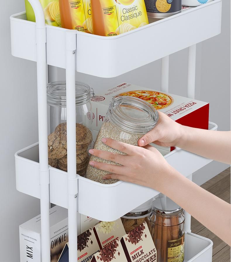 Three Tiers Metal Kitchen Moving Fruit and Vegetable Storage Rack with Wheels Storage Holders & Racks for Kitchen Home Use Racks