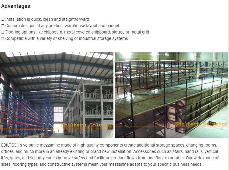 Mezzanine Floor Attic Loft Warehouse Racking Pallet Conveyor System for Racking Rack Shelf Shelves