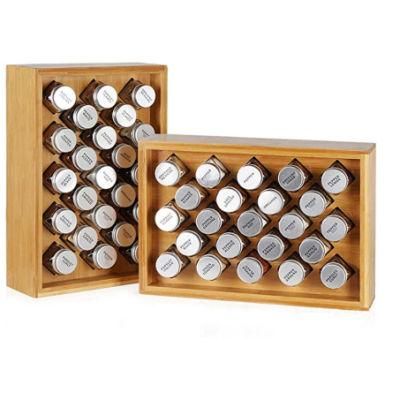 Bamboo Countertop Spice Rack with 20 Jar Hole for Storage Bottle