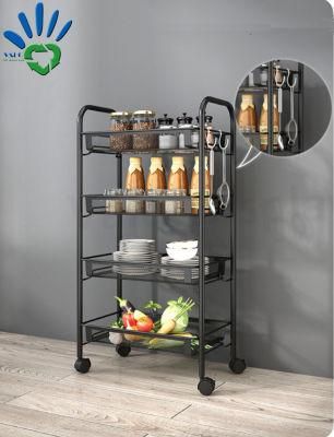 Indoor Home Sink Dish Drainer 4-Tier Metal Storage Cart Shelf Rack with Wheels