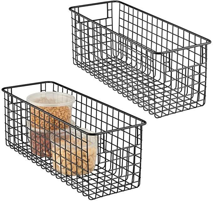 Mdesign Metal Wire Food Storage Tapered Basket Organizer with Handles for Organizing Kitchen Cabinets, Pantry Shelf, Bathroom, Laundry Room, Closets, Garage - C