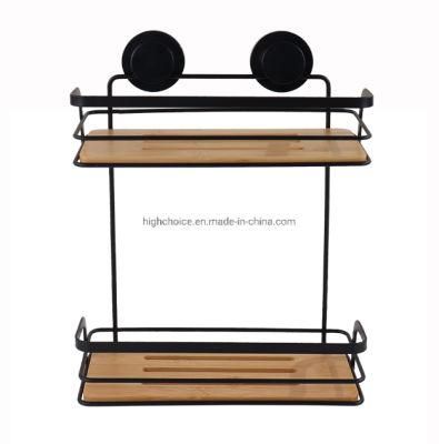 Bamboo Base Bathroom Suction Wire Rack