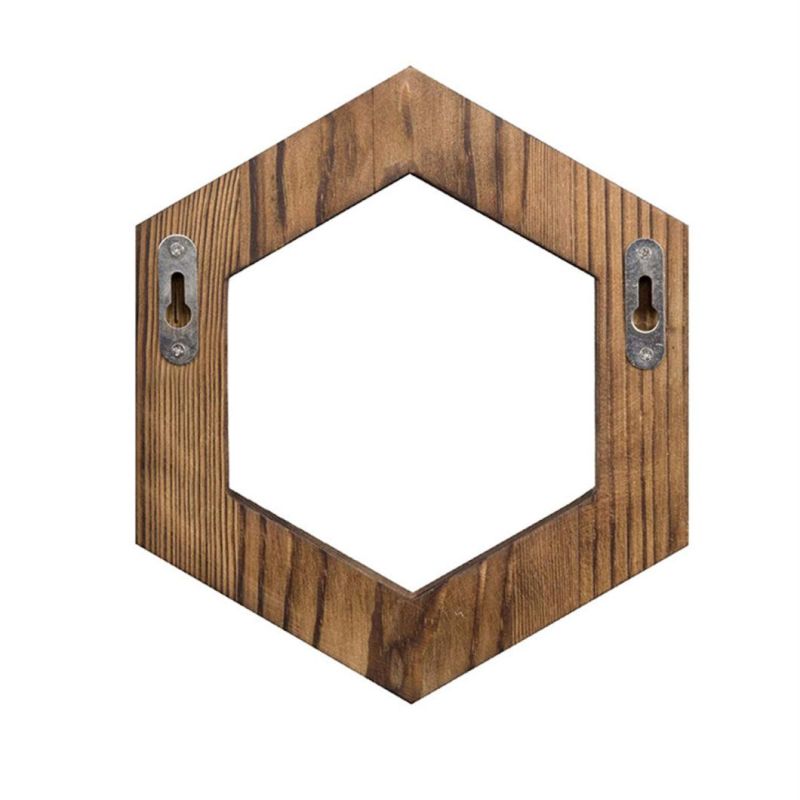 Rustic Brown Torched Wood Geometric Hexagon Wall Mounted Coffee Mug Cups Holder Storage Hanging Rack