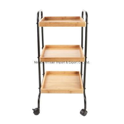 China Supplier Customized 3-Tier Movable Bamboo Kitchen Storage Shelf Rack