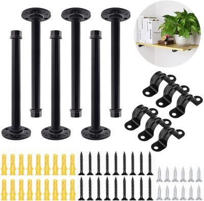 Pipe Brackets Black Heavy Duty Support Rustic Metal Steel Floating Mounting Cast Iron Industrial DIY Shelf Pipe Wall Bracket