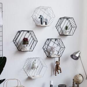Home Decor Metal Crafts Wall Mounted Floating Metal Hexagon display Shelf Rack