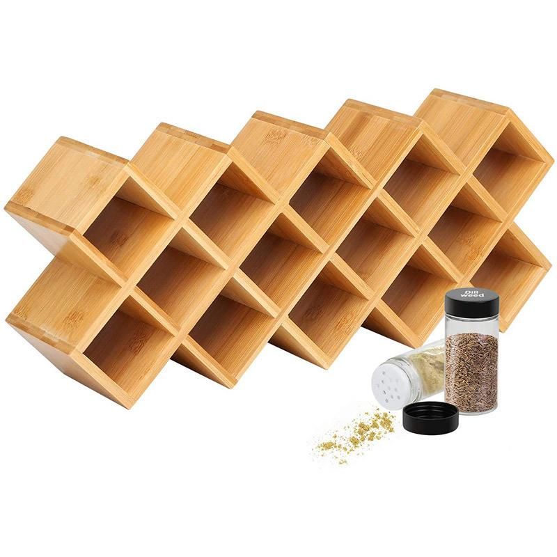 3-Tier Expandable Adjustable Kitchen Spice Rack Organizer Wooden Bamboo Spice Rack