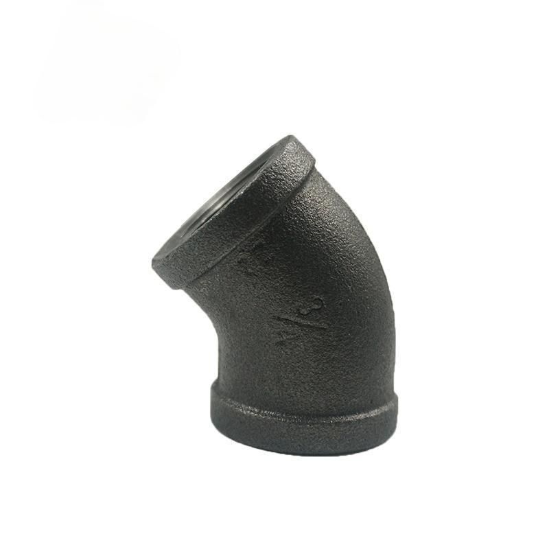 Black Malleable Cast Iron Pipe Coupling 45NPT Thread Elbow for Vintage Industrial Shelf
