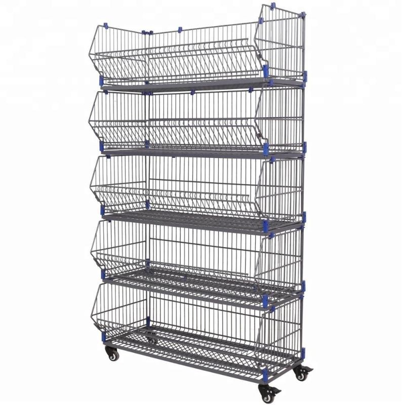 Hot Sale 5 Tiers Stackable Metal Basket Holder Kitchen Storage Rack