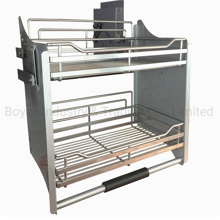Kitchen Cabinet Pull up and Down Basket Utensil Cupboard Storage Wire Rack