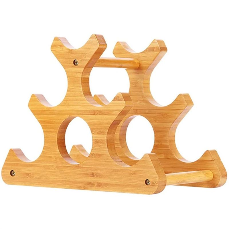 Bamboo Freestanding Red Wine Rack Shelf Custom Shape Wooden Wine Display Rack