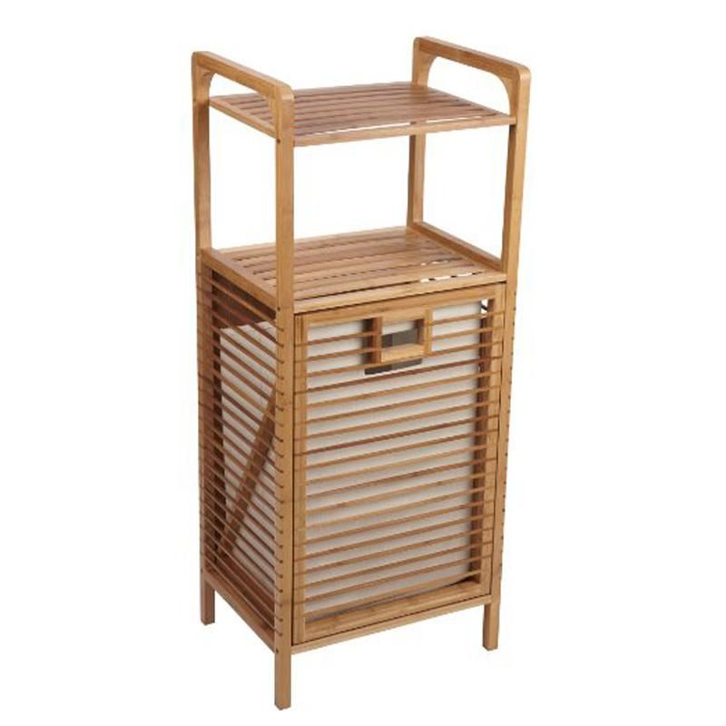 Bamboo Laundry Hamper Tilt-out with Shelf & Removable Liner for Bathrooms & Spas Space Saving Storage Laundry Basket