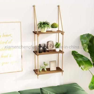Hanging Wall Shelves, Swing Rope Floating Shelf, 3 Tier Bamboo Hanging Storage Shelves for Living Room/Bedroom/Bathroom and Kitchen