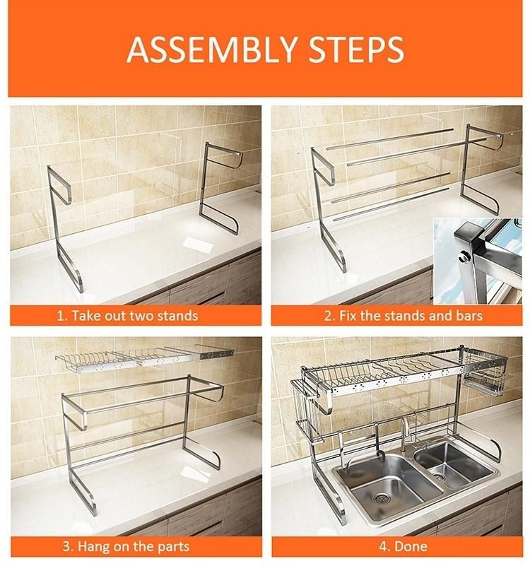 Easy Adjustable Stainless Steel Stand Storage Shelf Over Sink Dish Drying Kitchen Rack