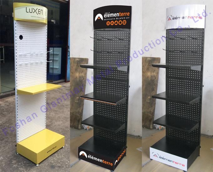 Trade Show Exhibition Floor Standing Metal Pegboard LED Light Bulb Display Rack for Showcase