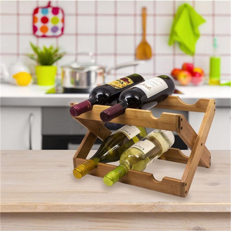 Home Tabletop Decor Torched Brown Rustic Wood Red Bottle Foldable Wine Rack