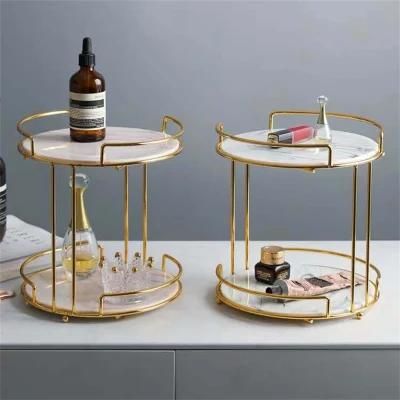 European Style Gold-Plated Iron Double-Layer Cosmetic Storage Rack Creative Dresser Desktop Storage Rack Cosmetic Rack