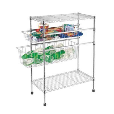 High Quality Chrome Kitchen Wire Shelf Rack with Wo Side Wire Baskets