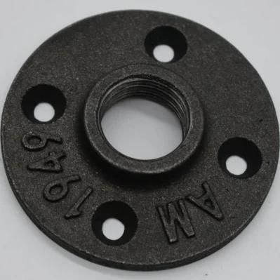 1/2 Inch DN15 Black Cast Iron Floor Flange with Threaded Hole for Furniture and DIY Decor