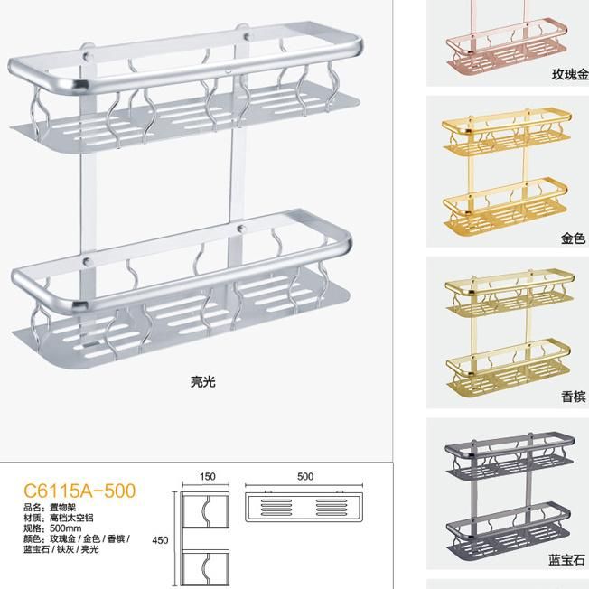 Hot Selling Cheap Two Tier Towel Shelf Bathroom Aluminum Rack (C6108B)