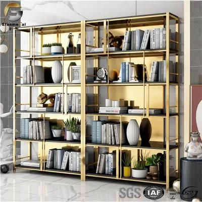 Ve385 Factory Price 316 Shiny Gold Mirror Open Racks Cube Stainless Steel Book Shelf for Sale
