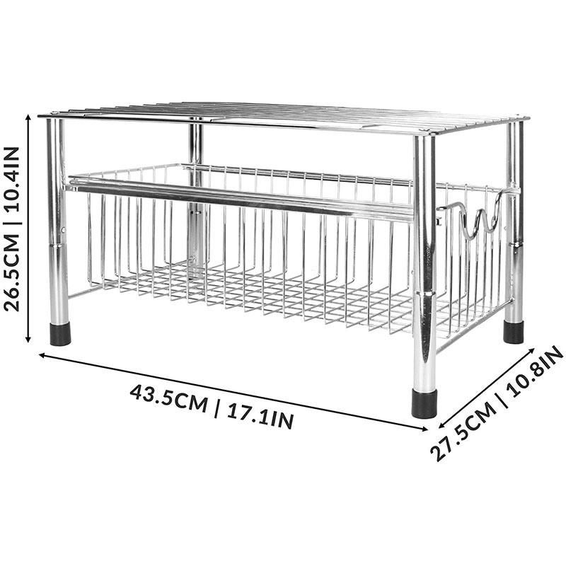 2 Tier Under Sink Multipurpose Storage Organiser Wire Rack with Sliding Basket Drawer