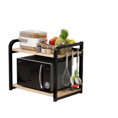 High Quality Logo Custom Kitchenware Storage Rack Kitchen Wooden Steel Storage Shelf Microwave Oven Rack