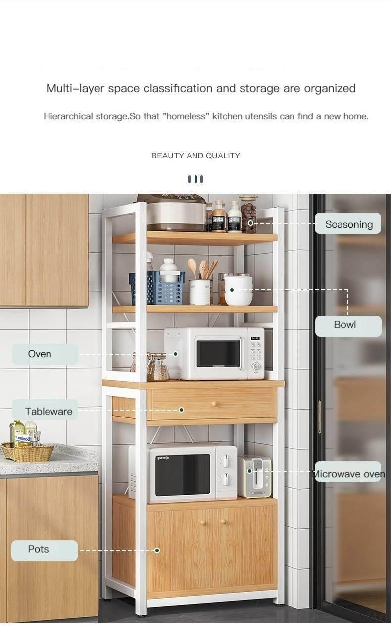 Multi-Layer Kitchen Storage Rack with Doors Microwave Oven Shelf