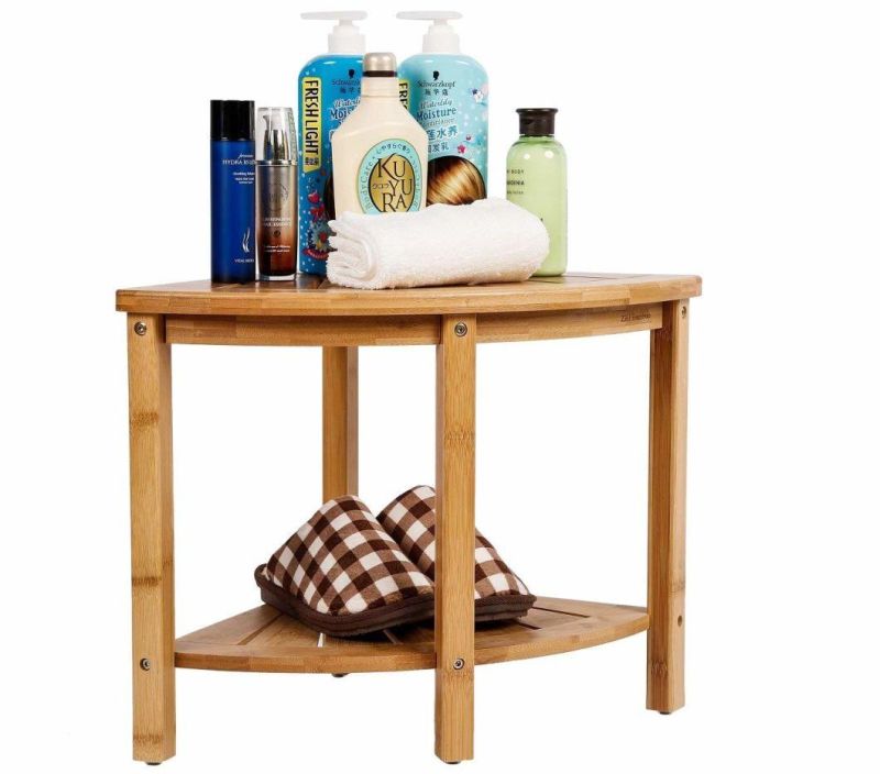 Sorbus Bamboo Shower Bench Stool with Shelf — 2-Tier Wood Storage & Seating for Bathroom, Shower Bench Chair, Bath Stool
