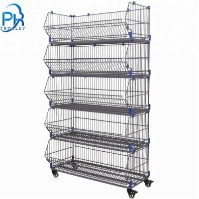 High Quality Stackable Floor Standing Metal Wire Storage Basket Stand Rack