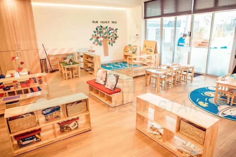 Preschool and Kindergarten Kids Toy Storage Wooden Rack, Playroom Furniture Kids Toy Storage Shelf and Stand, Daycare School Wooden Storage Furniture Rack