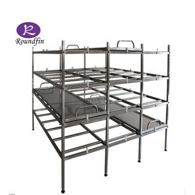 Roundfin Mortuary Roller Rack Wheel Storage Rack Tire 304 Stainless Steel Morgue Rack &amp; Body Tray System