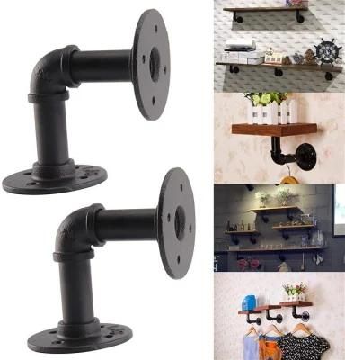 2 PCS 5&quot;X3&quot; Industrial Pipe Shelf Brackets, DIY Wall Mount Iron Floating Shelf Bracket for Home Decor, Matte Black