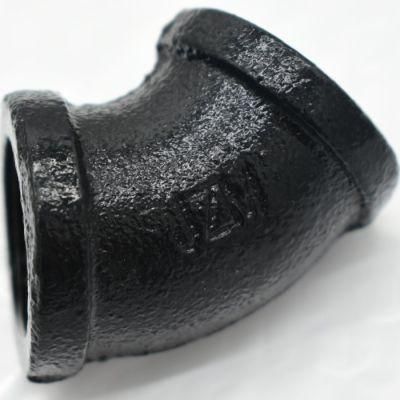 Black Coated Malleable Cast Iron Pipe Coupling 45NPT Thread Elbow for Vintage Industrial Shelf