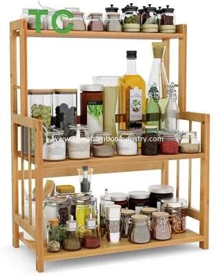 3-Tier Bamboo Spice Rack with Adjustable Height Countertop Storage Organizer Shelf