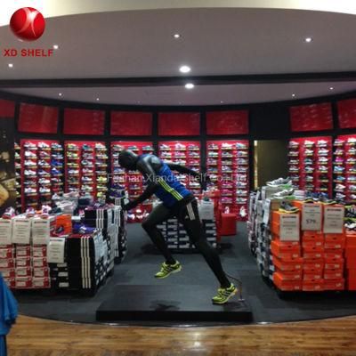 Display Shelf for Sport Clothing Basketball Shoes and Fitting Store Design Sports Cloth Shop Display Shelving