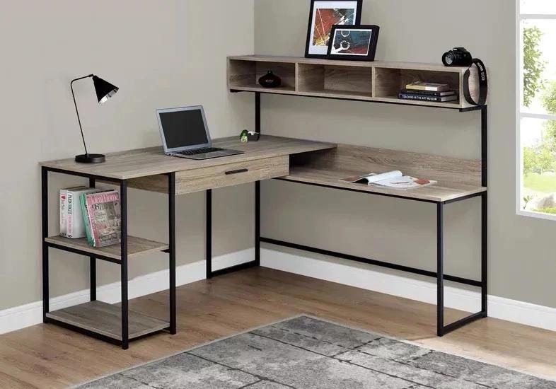 Home Office Desk Steel X Shape Design and Wood Storage Shelf L Shape Computer Desk