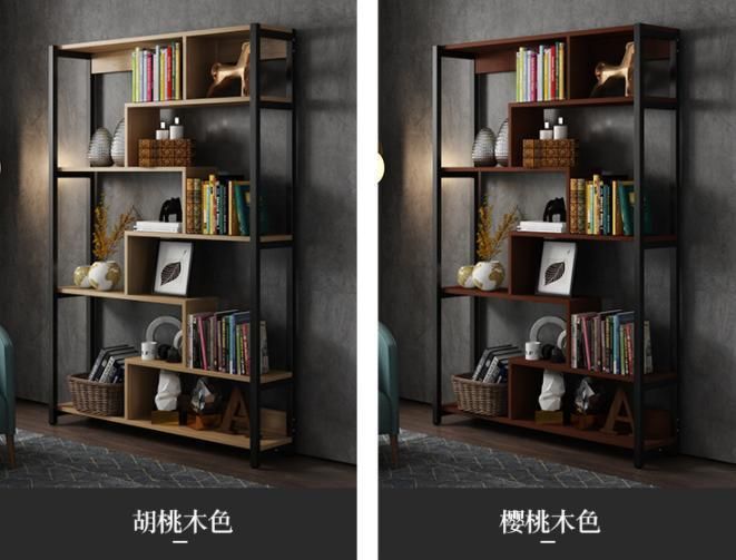 Simple Multi-Layer Steel and Wood Shelf Office Display Shelf Bookcase