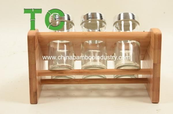 Bamboo Spice Rack 6-Jar Bamboo Countertop Spice Rack Organizer, Spice Storage Bamboo Spice Bottle Rack with Shelf