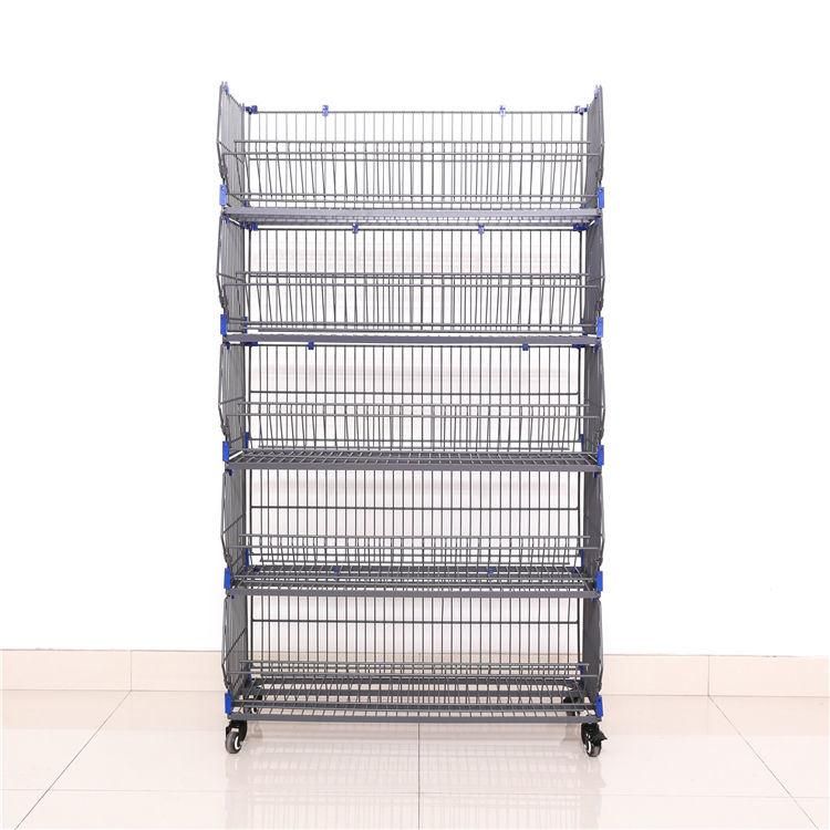 High Quality Stackable Floor Standing Metal Wire Storage Basket Stand Rack