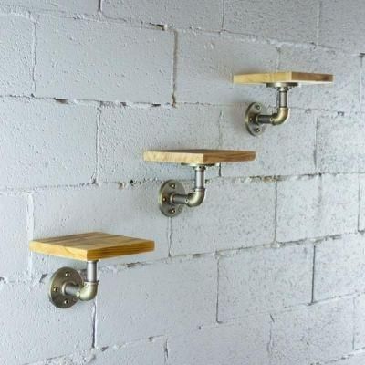 Reclaimed Scaffold Board Shelf with Pipe Supports Brackets - Rustic Shelves