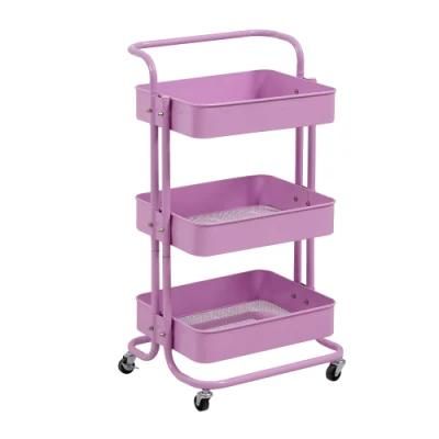 Hot Selling Foldable 3 Tiers Steel Cart Kitchen Hand Trolley Movable Storage Rack Metal Utility Rolling Cart