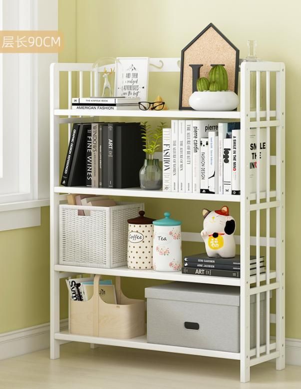 White Simple Bookshelf Storage Shelf Storage Floor Children′ S Picture Book Rack