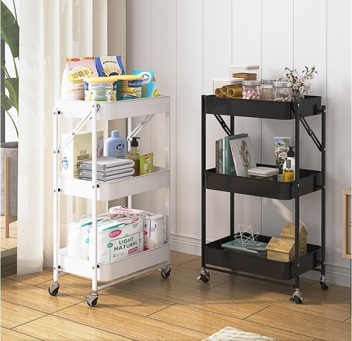 Installation-Free Folding Rack Trolley Kitchen Living Room Floor Household Multi-Layer Snack Storage Storage Shelf
