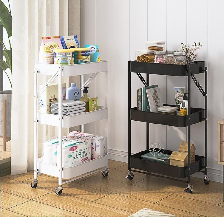 Installation-Free Folding Rack Trolley Kitchen Living Room Floor Household Multi-Layer Snack Storage Storage Shelf