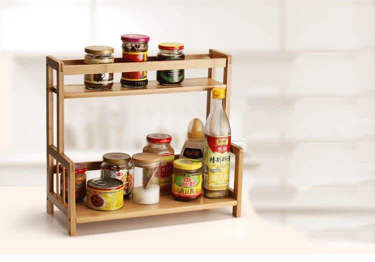 Natural Bamboo Spice Rack, Freestanding Kitchen Cutlery Storage Organizer Holder Shelf Spice Racks