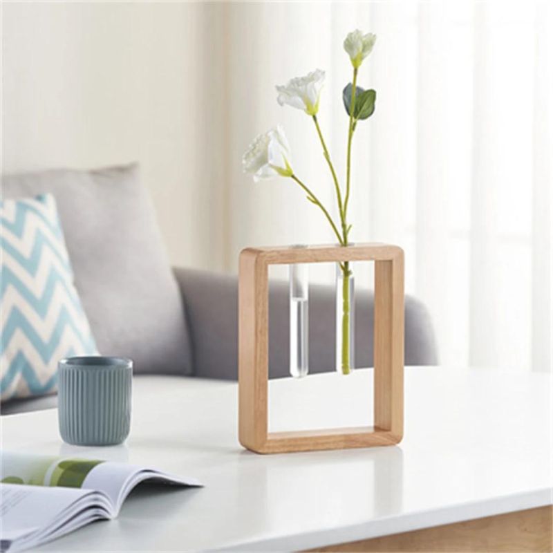 Wall Hanging Glass Planter Propagation Station Modern Flower Bud Vase Vintage Wood Stand